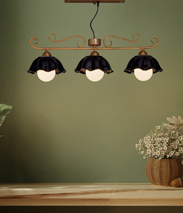 버터린 블랙 도자기 클래식 3등 펜던트전등 식탁등